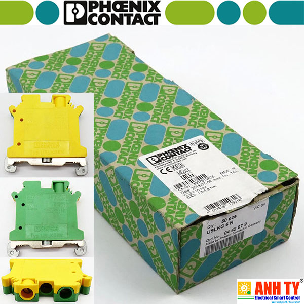 Cầu đấu tiếp địa Phoenix Contact USLKG 6 N - 0442079 | 0.2-10mm2 PE-f M4 Screw Gre-Yel