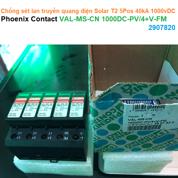 Chống sét lan truyền điện mặt trời Solar PV T2 5Pos 40kA 1000vDC - Phoenix Contact - VAL-MS-CN 1000DC-PV/4+V-FM - 2907820