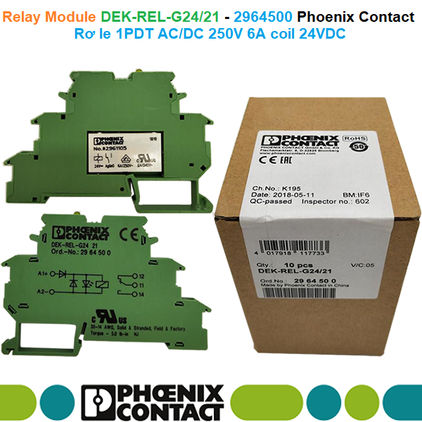 Phoenix Contact DEK-REL-G24/21 - 2964500 Relay Module - Rơ le 1PDT AC/DC 250V 6A coil 24VDC