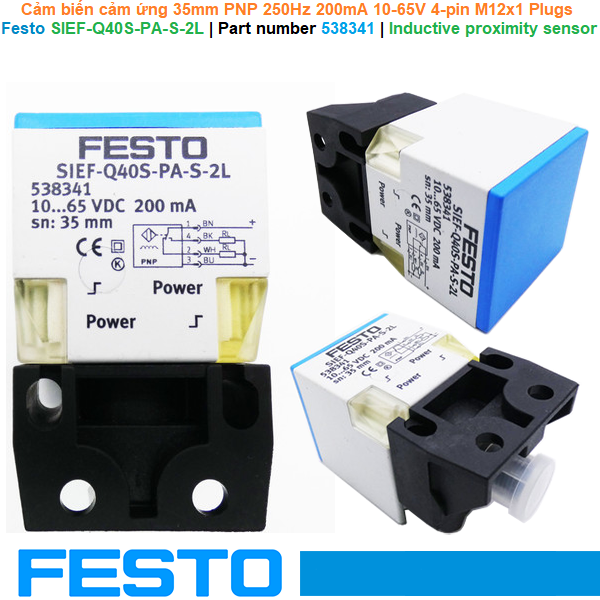Festo SIEF-Q40S-PA-S-2L | Part number 538341 | Inductive proximity sensor -Cảm biến tiệm cận cảm ứng 35mm PNP 250Hz 200mA 10-65V 4-pin Fixcon M12x1 Plugs