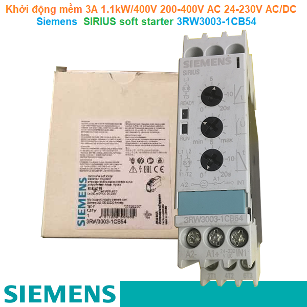 Khởi động mềm 3A 1.1kW/400V 200-400V AC 24-230V AC/DC - Siemens - SIRIUS soft starter 3RW3003-1CB54