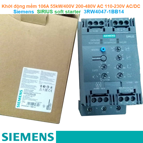 Khởi động mềm 106A 55kW/400V 200-480V AC 110-230V AC/DC - Siemens - SIRIUS soft starter 3RW4047-1BB14