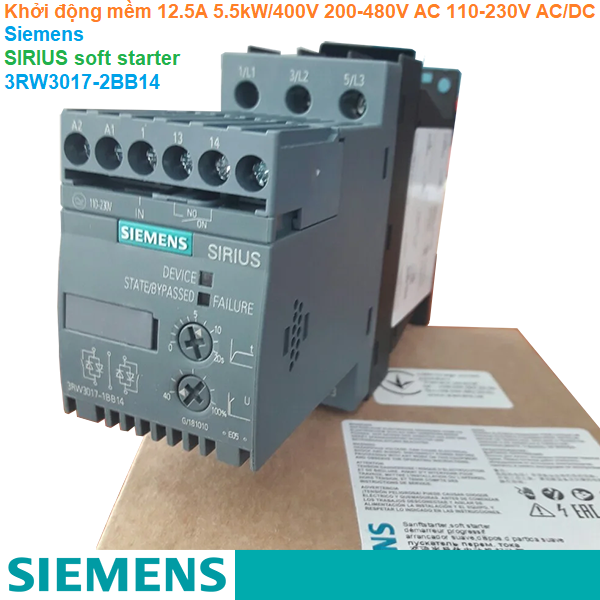 Khởi động mềm 12.5A 5.5kW/400V 200-480V AC 110-230V AC/DC - Siemens - SIRIUS soft starter 3RW3017-2BB14