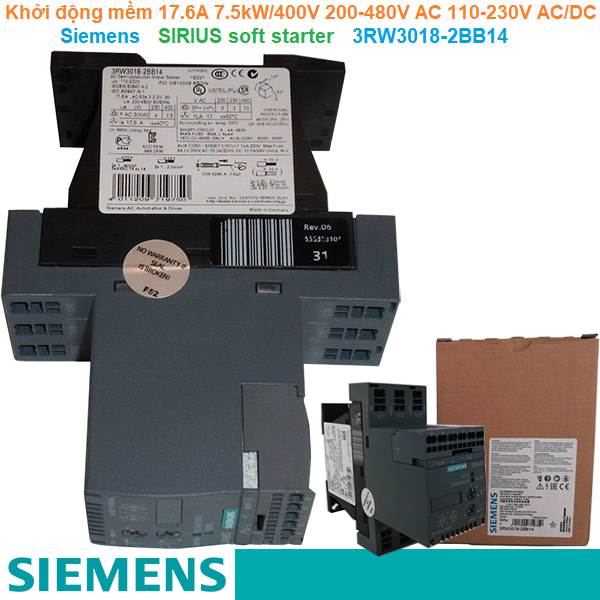 Khởi động mềm 17.6A 7.5kW/400V 200-480V AC 110-230V AC/DC - Siemens - SIRIUS soft starter 3RW3018-2BB14