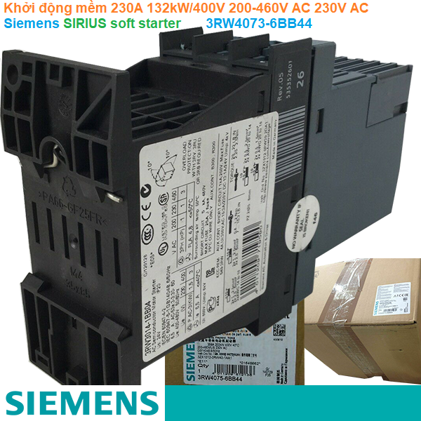 Khởi động mềm 230A 132kW/400V 200-460V AC 230V AC - Siemens - SIRIUS soft starter 3RW4073-6BB44