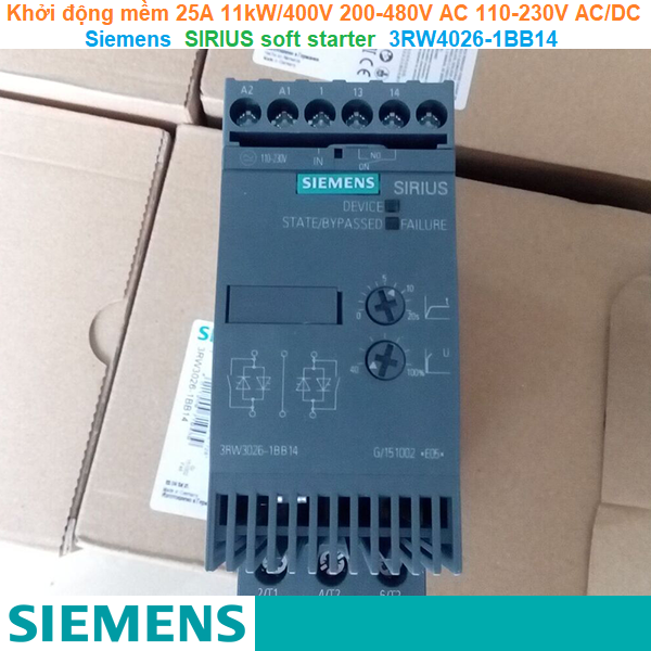 Khởi động mềm 25A 11kW/400V 200-480V AC 110-230V AC/DC - Siemens - SIRIUS soft starter 3RW4026-1BB14