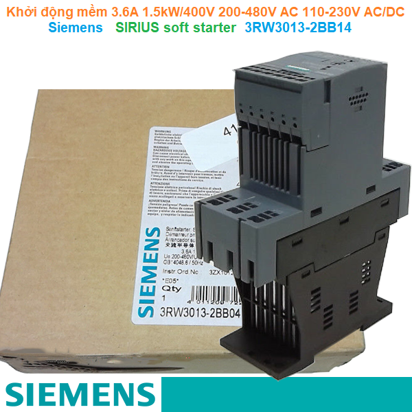 Khởi động mềm 3.6A 1.5kW/400V 200-480V AC 110-230V AC/DC - Siemens - SIRIUS soft starter 3RW3013-2BB14