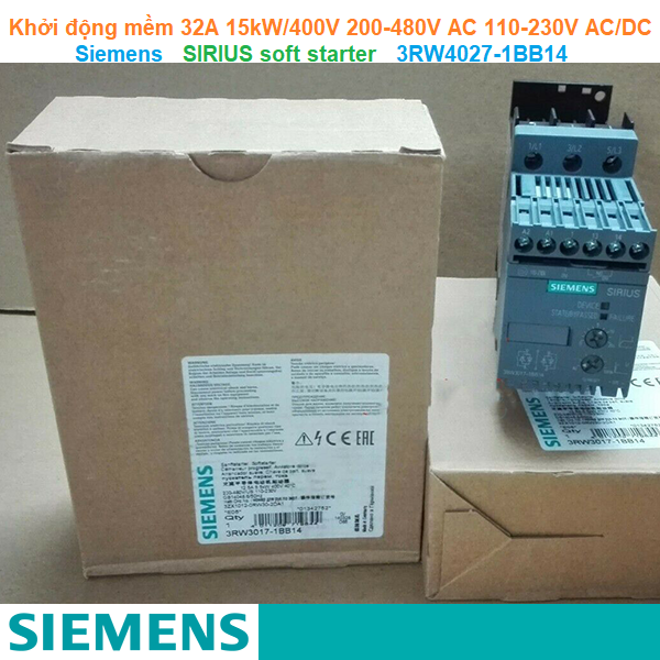 Khởi động mềm 32A 15kW/400V 200-480V AC 110-230V AC/DC - Siemens - SIRIUS soft starter 3RW4027-1BB14