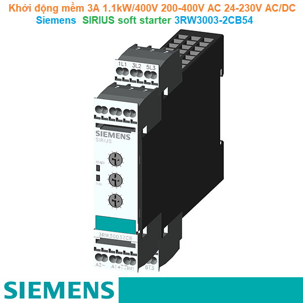 Khởi động mềm 3A 1.1kW/400V 200-400V AC 24-230V AC/DC - Siemens - SIRIUS soft starter 3RW3003-2CB54