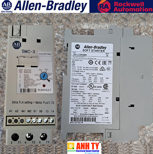 Khởi động mềm 480V 3P 30A Coil-24V AC/DC Allen-Bradley SMC-3 150-C30NBR