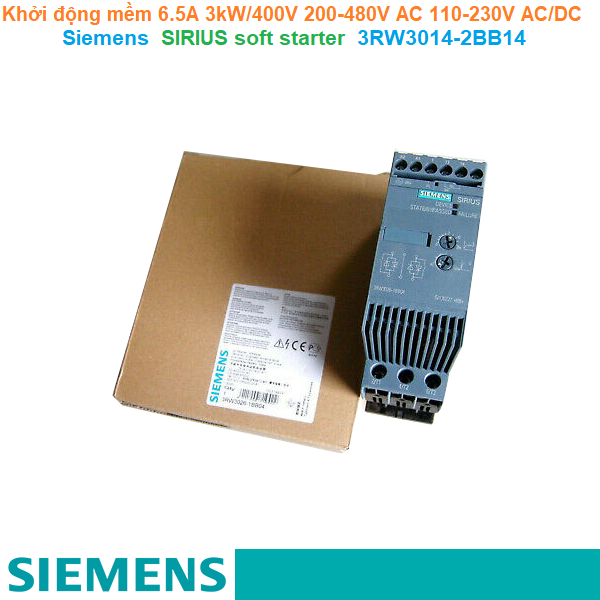 Khởi động mềm 6.5A 3kW/400V 200-480V AC 110-230V AC/DC - Siemens - SIRIUS soft starter 3RW3014-2BB14