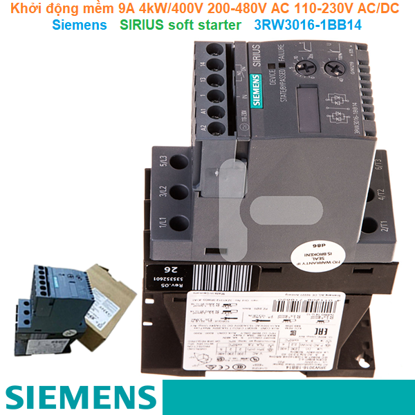 Khởi động mềm 9A 4kW/400V 200-480V AC 110-230V AC/DC - Siemens - SIRIUS soft starter 3RW3016-1BB14