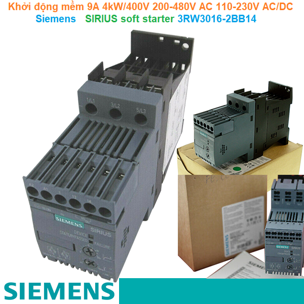 Khởi động mềm 9A 4kW/400V 200-480V AC 110-230V AC/DC - Siemens - SIRIUS soft starter 3RW3016-2BB14
