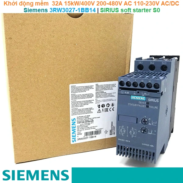 Khởi động mềm Siemens 3RW3027-1BB14 | S0 32A 15kW/400V 200-480VAC 110-230VAC/DC