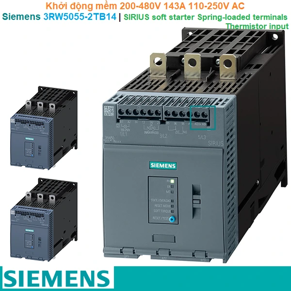 Siemens 3RW5055-2TB14 | Khởi động mềm SIRIUS soft starter 200-480V 143A 110-250V AC Spring-loaded terminals Thermistor input