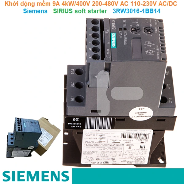 Khởi động mềm Siemens SIRIUS soft starter 3RW3016-1BB14 9A 4kW/400V 200-480V AC 110-230V AC/DC