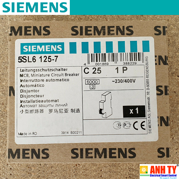 MCB 230/400V 1P 25A 6kA C Siemens 5SL6125-7