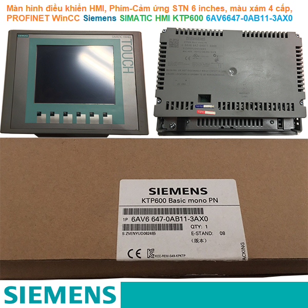 Màn hình điều khiển HMI Phím-Cảm ứng STN 6 inches màu xám 4 cấp PROFINET WinCC - Siemens - SIMATIC HMI KTP600 6AV6647-0AB11-3AX0