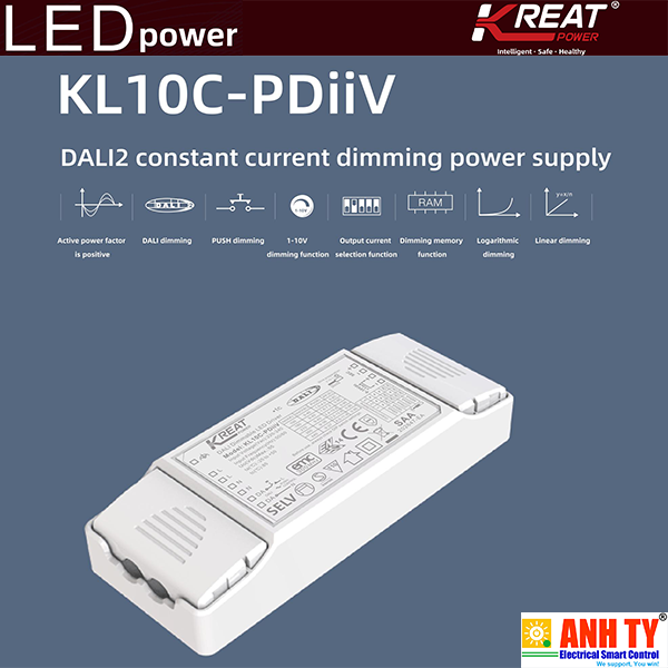 Nguồn LED driver 220-240VAC 180mA 9-40V 1.62-7.3W DALI KREAT KL10C-PDii