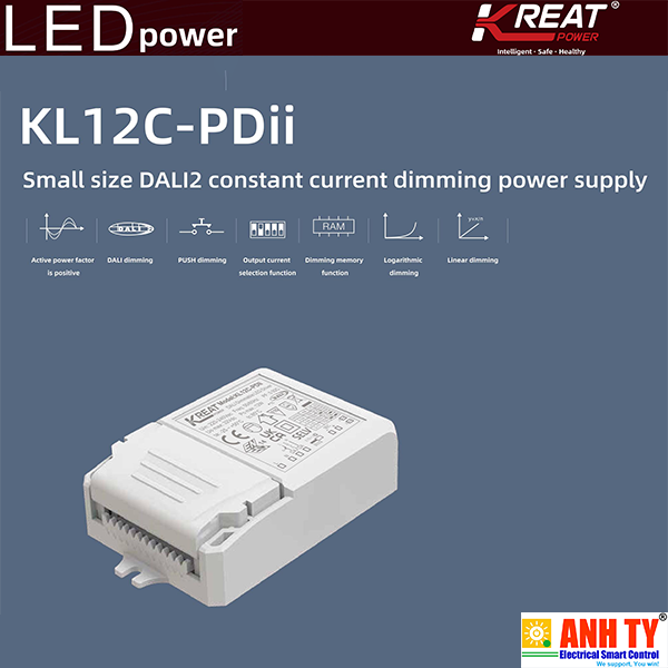Nguồn LED driver 220-240VAC 500mA 3-24V 1.5-12W DALI KREAT KL12C-PDii
