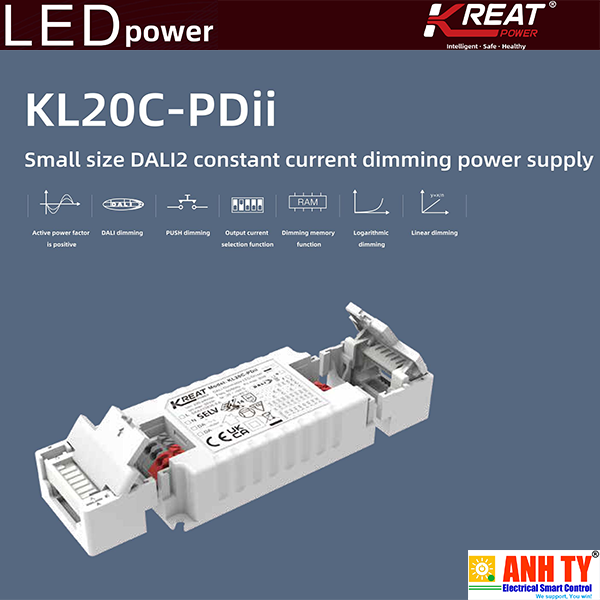 Nguồn LED driver 220-240VAC 550mA 3-36V 1.65-19.8W DALI KREAT KL20C-PDii