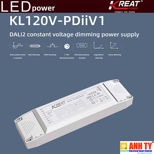 Nguồn driver LED 220-240VAC 24VDC 120W 1-10V DALI KREAT KL120V-PDiiV1