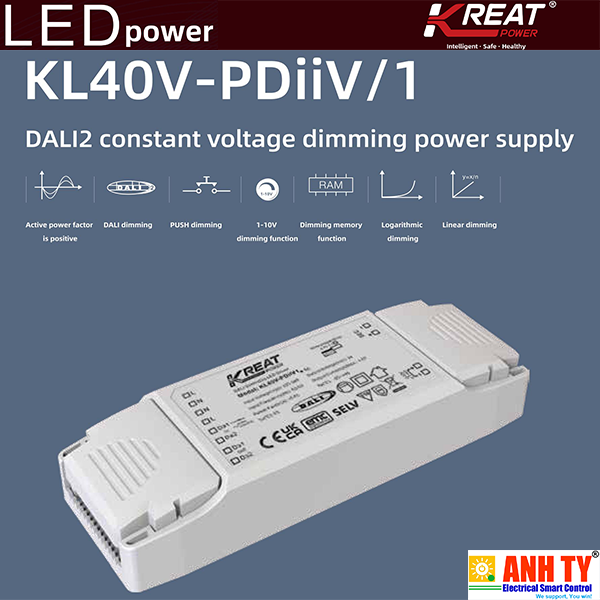 Nguồn driver LED 230VAC 1-10V DALI 12/24VDC 40W KREAT KL40V-PDiiV/1