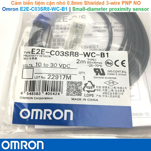 Omron E2E-C03SR8-WC-B1 | Small-diameter proximity sensor -Cảm biến tiệm cận nhỏ 0.8mm Shielded 3-wire PNP NO 