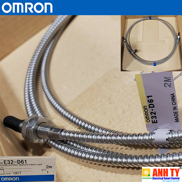 Omron E32-D61 2M | Fiber optic sensor head -Đầu cảm biến sợi quang Khuếch tán Trụ M6 Sợi quang R25 chịu nhiệt 350ºC cho E3X-NA Cáp 2m