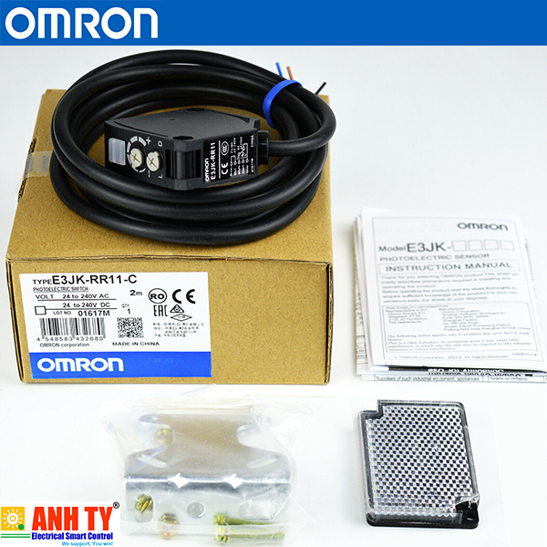 Omron E3JK-TR11-C 2M | Through-beam photoelectric sensor -Cảm biến quang thu-phát Thân vuông LED đỏ 40m AC/DC Relay L-ON/D-ON Cáp 2m