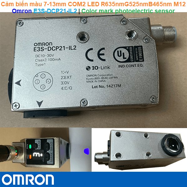 Omron E3S-DCP21-IL2 | Color mark photoelectric sensor -Cảm biến màu Diffuse-reflective 7-13mm COM2 LED Red635nm Green525nm Blue465nm M12