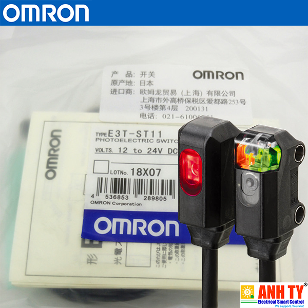 Omron E3T-ST11 2M | Through-beam photoelectric sensor -Cảm biến quang thu-phát 1m DC 3-wire NPN Light-on Mặt bên Cáp nối 2m
