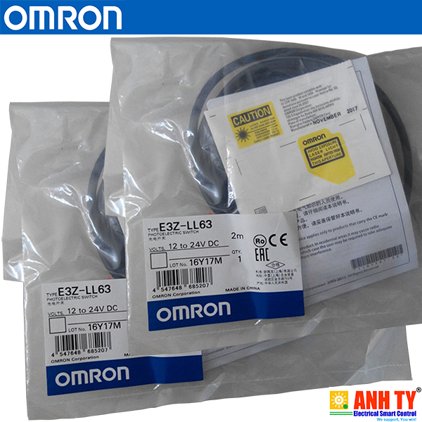 Omron E3Z-LL61 2M | Background suppression photoelectric sensor -Cảm biến quang khuếch tán triệt nền Laser đỏ Class-1 300 mm NPN Light-ON/Dark-ON Cáp 2m