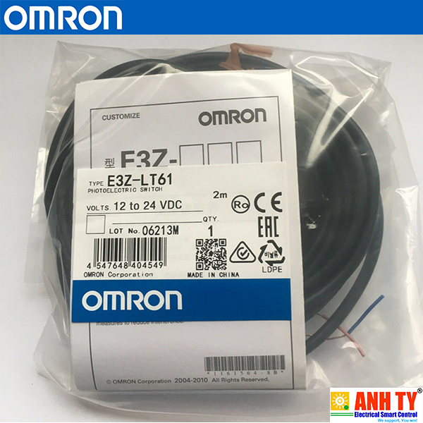 Omron E3Z-LT61 2M | Through-beam photoelectric sensor -Cảm biến quang thu-phát Laser đỏ class-1 60m NPN Light-ON/Dark-ON Cáp 2m