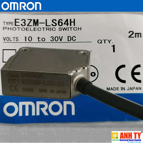 Omron E3ZM-LS64H 2M | Background suppression photoelectric sensor -Cảm biến quang triệt nền Vỏ thép LED đỏ 200mm NPN Light-ON/Dark-ON Cáp 2m