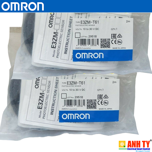 Omron E3ZM-T61 2M | Through-beam photoelectric sensor -Cảm biến quang thu-phát Vỏ thép LED hồng ngoại 15m NPN Light-ON/Dark-ON Cáp 2m