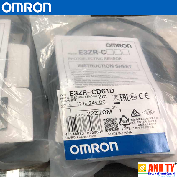 Omron E3ZR-CD61D 2M | Diffuse photoelectric sensor -Cảm biến quang khuếch tán Vỏ thép Kháng dầu LED đỏ 0.5m Light-ON NPN Cáp nối 2m