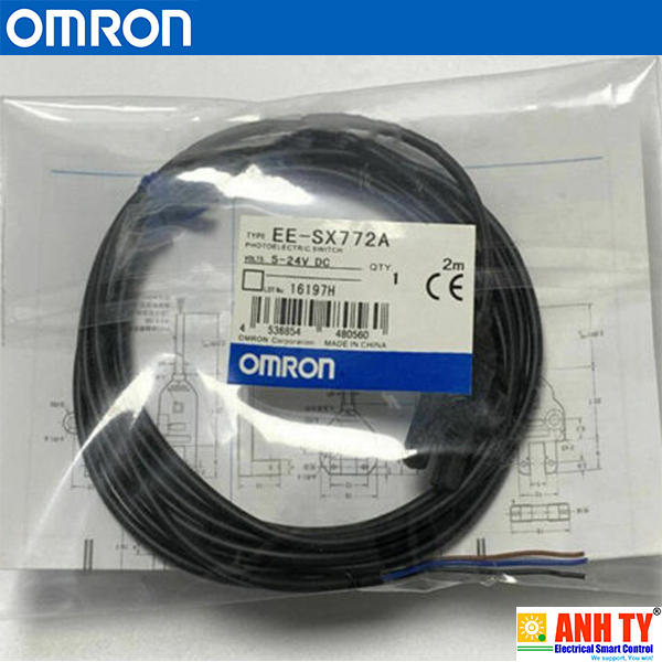 Omron EE-SX772A 2M | Through-beam photo micro sensor -Cảm biến quang thu-phát Slot-T 5mm Dark-ON NPN Cáp 2m