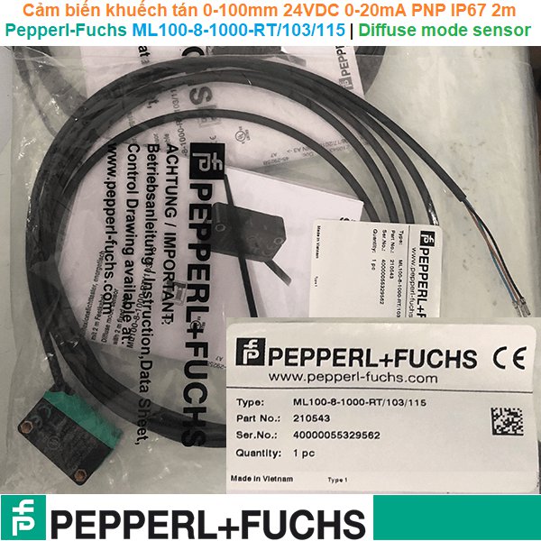 Pepperl-Fuchs ML100-8-1000-RT/103/115 | Diffuse mode sensor -Cảm biến khuếch tán 0-100mm 24VDC 0-20mA PNP IP67 2m