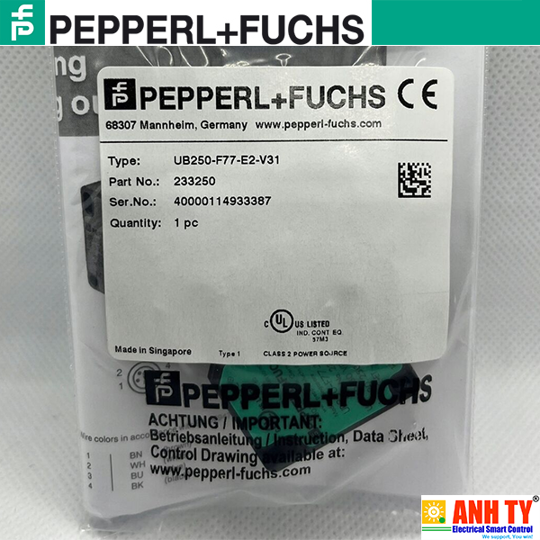 Pepperl Fuchs UB250-F77-E2-V31 | Ultrasonic direct detection sensor -Cảm biến siêu âm phát hiện trực tiếp 20-250mm IP67 20-30VDC Ripple 10%SS 1xSwitch PNP NO cULus Listed Class 2 Đầu nối M8x1 4-Pin Polycarbonate