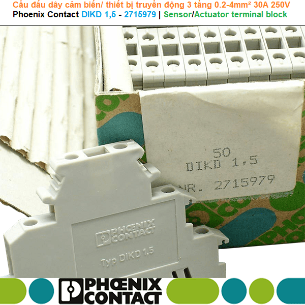 Phoenix Contact DIKD 1,5 - 2715979 | Sensor/ Actuator terminal block -Cầu đấu dây cảm biến/ thiết bị truyền động 3 tầng 0.2-4mm² 30A 250V