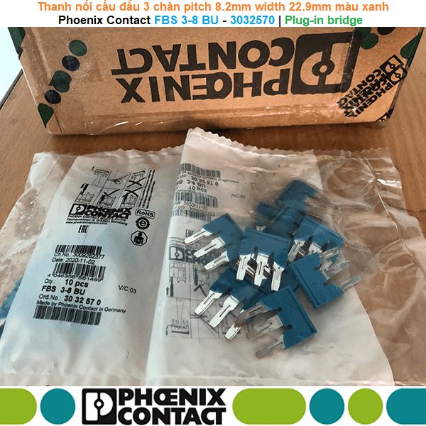 Phoenix Contact FBS 3-8 BU - 3032570 | Plug-in bridge -Thanh nối cầu đấu 3 chân pitch 8.2mm width 22.9mm màu xanh 