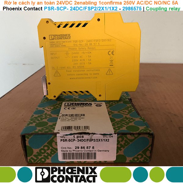 Phoenix Contact PSR-SCP- 24DC/FSP2/2X1/1X2 - 2986575 | Coupling relay -Rờ le cách ly an toàn 24VDC 2 enabling 1 confirmation 250V AC/DC NO/NC 5A 