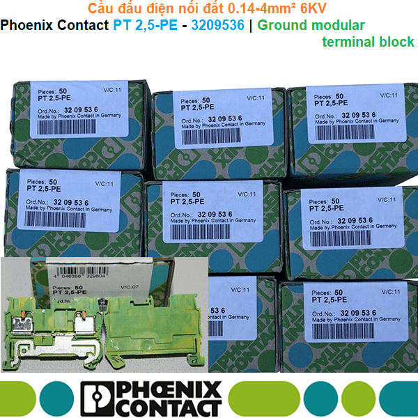 Phoenix Contact PT 2,5-PE - 3209536 | Ground modular terminal block -Cầu đấu điện nối đất 0.14-4mm² 6KV