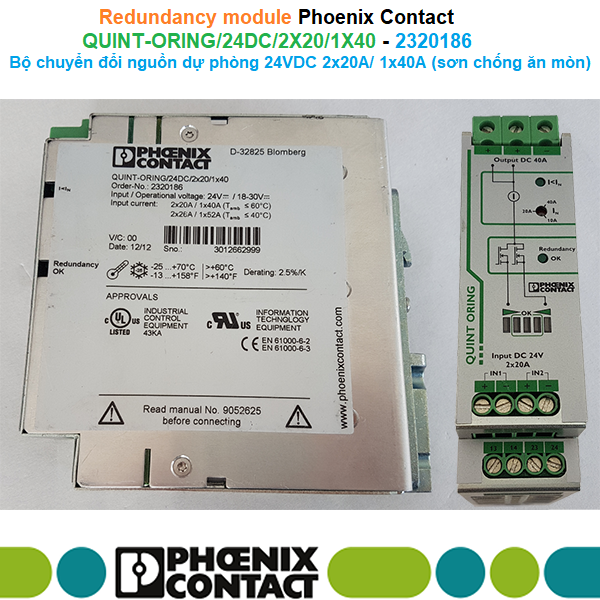 Phoenix Contact QUINT-ORING/24DC/2X20/1X40 - 2320186 Redundancy module - Bộ chuyển đổi nguồn dự phòng 24VDC 2x20A 1x40A