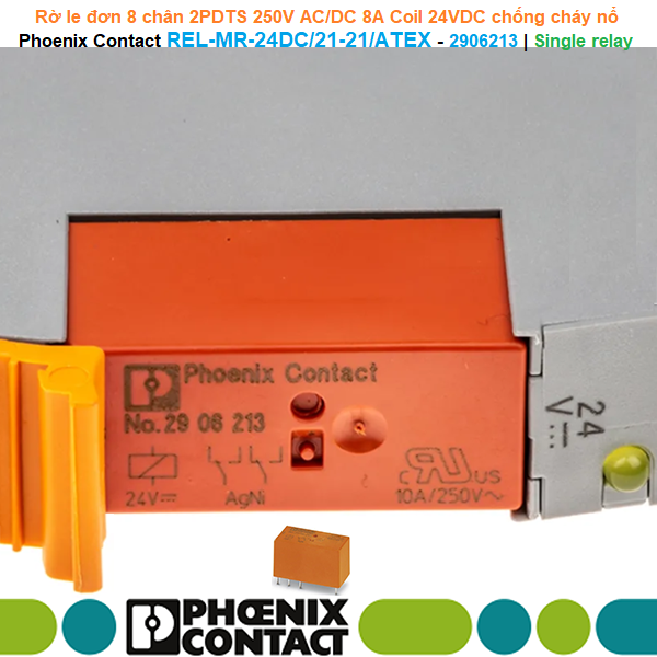 Phoenix Contact REL-MR-24DC/21-21/ATEX - 2906213 | Single relay -Rờ le đơn 8 chân 2PDTS 250V AC/DC 8A Coil 24VDC Ex