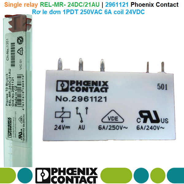 Phoenix Contact REL-MR- 24DC/21AU | 2961121 Single relay - Rơ le đơn 1PDT 250VAC 6A coil 24VDC