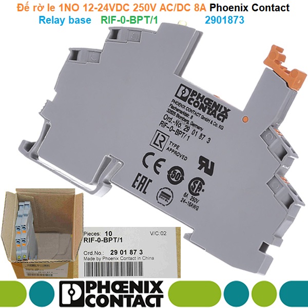 Phoenix Contact RIF-0-BPT/1 - 2901873 Relay base - Đế rờ le 1NO 12-24VDC 250V AC/DC 8A