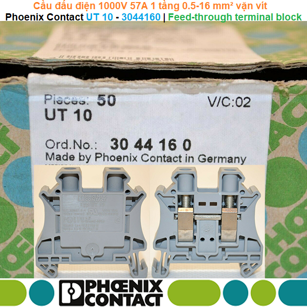 Phoenix Contact UT 10 - 3044160 | Cầu đấu điện Feed-through terminal block 1000V 57A 1 tầng 0.5-16 mm² vặn vít