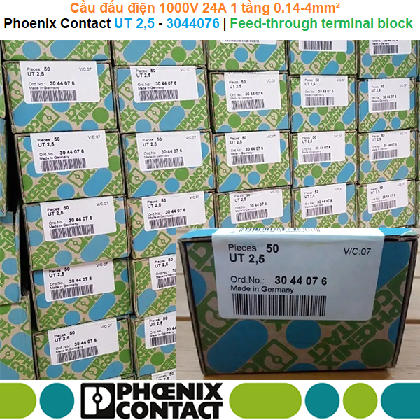 Phoenix Contact UT 2,5 - 3044076 | Cầu đấu điện Feed-through terminal block 1000V 24A 1 tầng 0.14-4mm²